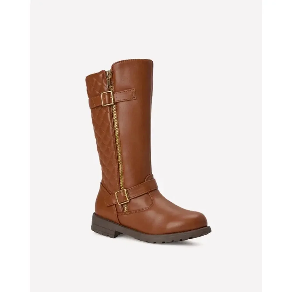 FabKids Brown Quilted Moto Boots - Girls Size 5